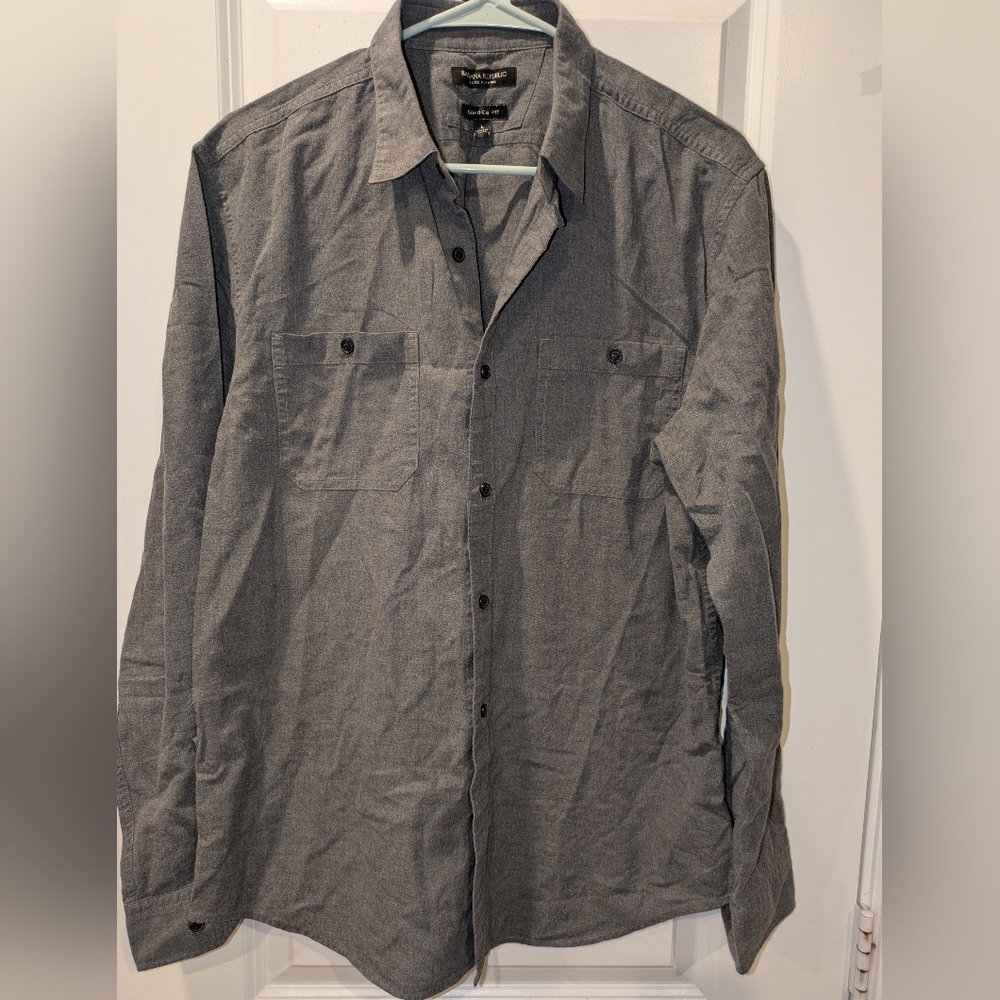 Banana Republic Luxe Flannel Camden Fit Button Down Shirt Mens Large Gray Casual